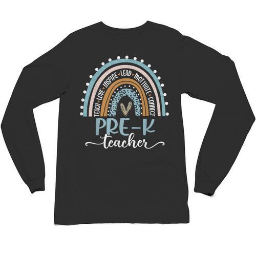 Pre-K Teacher Leopard Boho Rainbow Back To School Unisex Long Sleeve T-Shirt - teacherstshirts.com CA