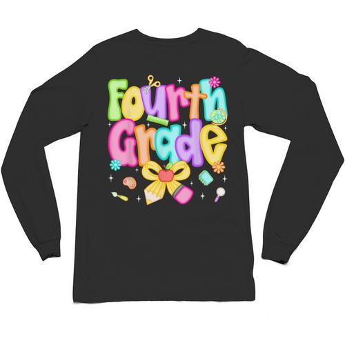 Preppy Fourth Grade Back To School 4th Grade Teacher Girls Unisex Long Sleeve T-Shirt - teacherstshirts.com UK