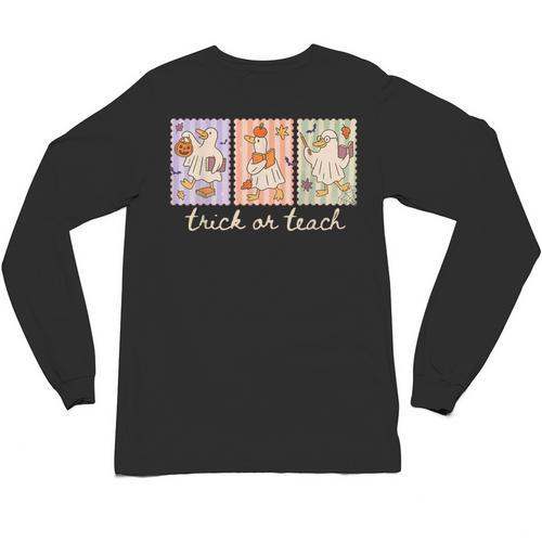Preppy Goose Teacher Trick Or Teach Halloween Teacher Goose Unisex Long Sleeve T-Shirt - teacherstshirts.com AU