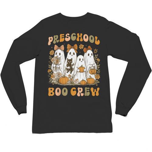 Preschool Boo Crew Halloween Teacher Ghost Costume Matching Unisex Long Sleeve T-Shirt - teacherstshirts.com UK