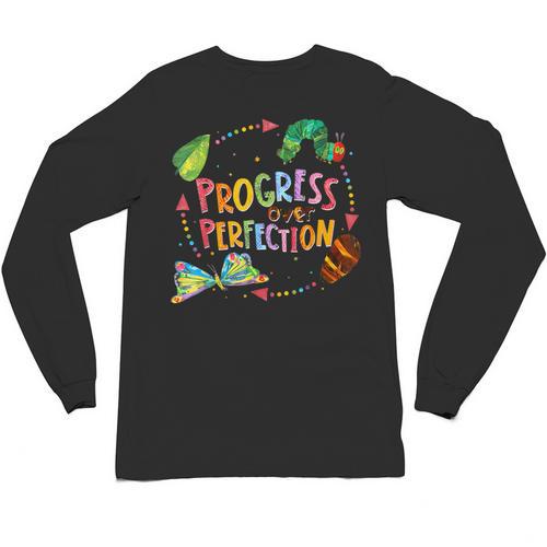 Progress Over Perfection Caterpillar Teacher Back To School Unisex Long Sleeve T-Shirt - teacherstshirts.com UK
