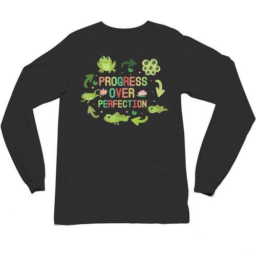 Progress Over Perfection Frog Back To School Teacher Unisex Long Sleeve T-Shirt - teacherstshirts.com UK