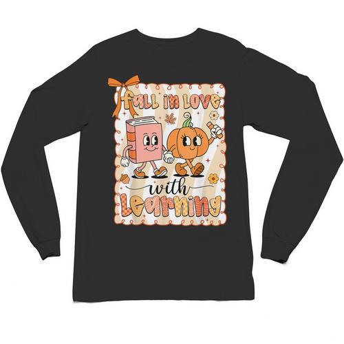 Pumpkin Teacher Preppy Fall In Love With Learning Autumn Unisex Long Sleeve T-Shirt - teacherstshirts.com