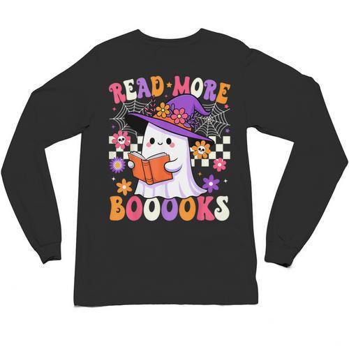 Read More Books Ghost Reading Book Teacher Halloween Unisex Long Sleeve T-Shirt - teacherstshirts.com DE