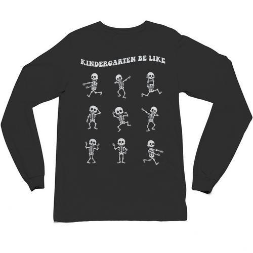 Retro Halloween Kindergarten Teacher Skeleton Trick Or Treat Men Women Kids Unisex Long Sleeve T-Shirt - teacherstshirts.com UK