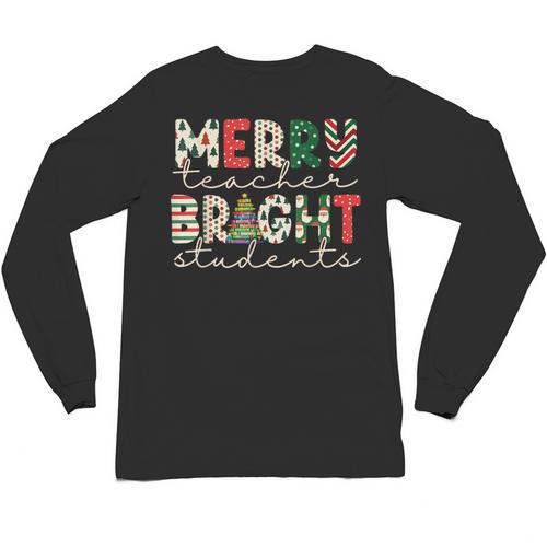 Retro Merry Teacher Bright Students Christmas Teacher Unisex Long Sleeve T-Shirt - teacherstshirts.com DE