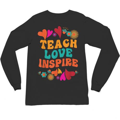 Retro Teach Love Inspire Back To School Teachers Unisex Long Sleeve T-Shirt - teacherstshirts.com UK