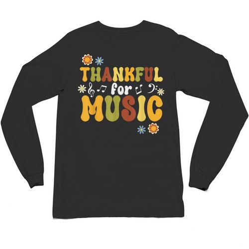 Retro Thankful For Music Floral Music Teacher Thanksgiving Men Women Unisex Long Sleeve T-Shirt - teacherstshirts.com DE