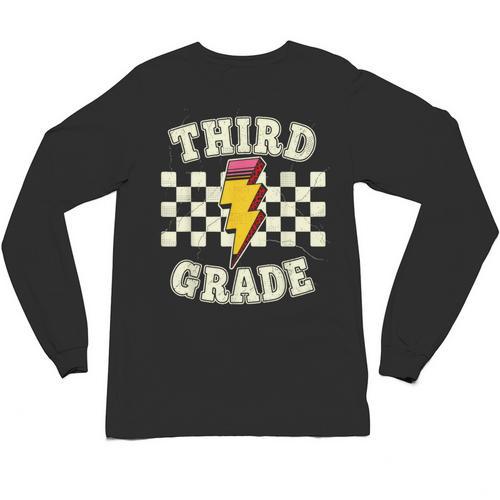 Retro Third Grade Teacher Lightning Bolt Pencil Teacher Kids Unisex Long Sleeve T-Shirt - teacherstshirts.com AU