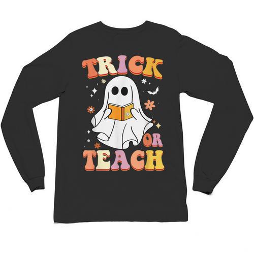 Retro Vintage Groovy Trick Or Teach Teacher Halloween For Men Women Kids Unisex Long Sleeve T-Shirt - teacherstshirts.com DE