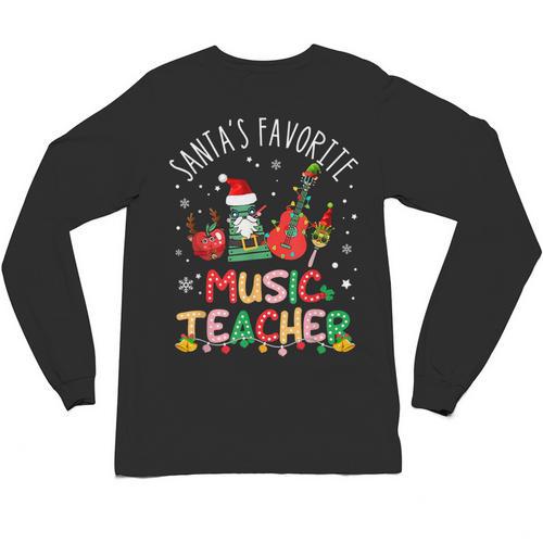 Santa's Favorite Music Teacher Christmas Santa Hat Matching Unisex Long Sleeve T-Shirt - teacherstshirts.com DE