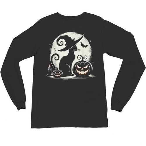 Scary Halloween Cat Costume Retro Cat Moon For Men Women Kids Unisex Long Sleeve T-Shirt - Bostonterriersmerch.com