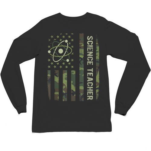 Science Teacher Camo American Flag Back To School Unisex Long Sleeve T-Shirt - teacherstshirts.com AU