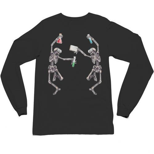 Science Teacher Dancing Skeleton Halloween Chemist Scientist Unisex Long Sleeve T-Shirt - teacherstshirts.com CA