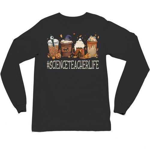Science Teacher Horror Fall Coffee Halloween Pumpkin Autumn Unisex Long Sleeve T-Shirt - teacherstshirts.com AU