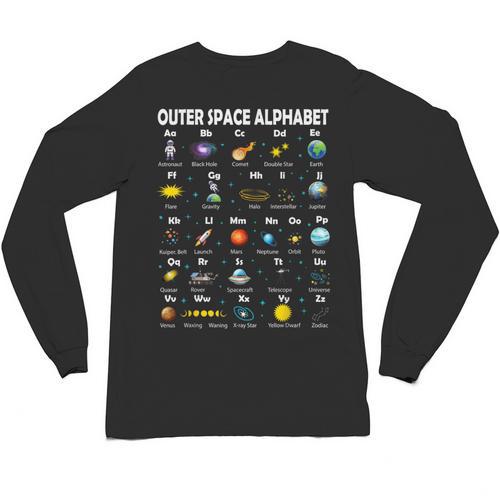 Space Alphabet Galaxy Astronaut Planets Student Teacher Unisex Long Sleeve T-Shirt - teacherstshirts.com DE