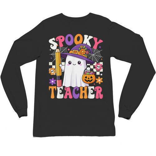 Spooky Teacher Ghost Pencil Teach Halloween Teacher Unisex Long Sleeve T-Shirt - teacherstshirts.com UK