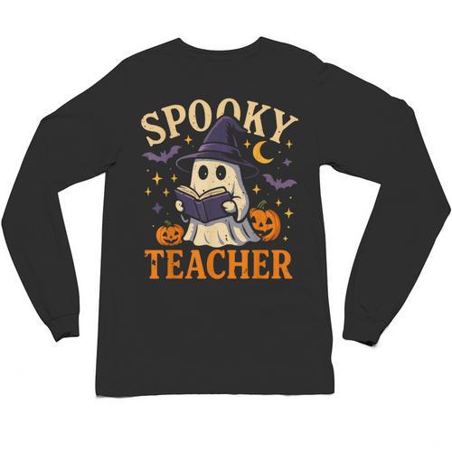 Spooky Teacher Halloween Cute Ghost Pumpkin Reading Women Unisex Long Sleeve T-Shirt - teacherstshirts.com AU