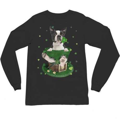 St Patrick's Day Leprechaun Boston Terrier Dog Shamrock For Men Women Kids Unisex Long Sleeve T-Shirt - Bostonterriersmerch.com