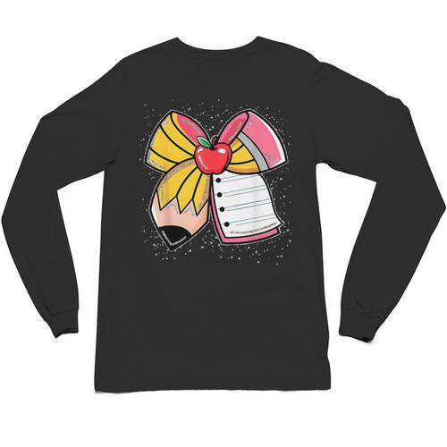 Student Teacher Coquette Bow Pencil Back To School First Day Unisex Long Sleeve T-Shirt - teacherstshirts.com UK