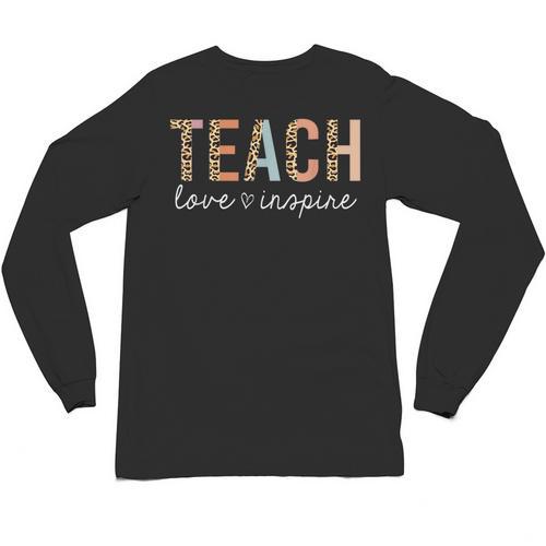 Teach Love Inspire Leopard Back To School Cute Teacher Men Women Girls Kids Unisex Long Sleeve T-Shirt - teacherstshirts.com DE