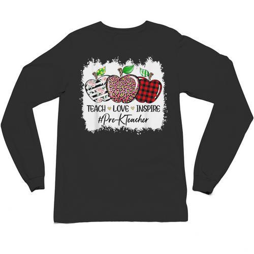 Teach Love Inspire Pre-k Teacher Apple Leopard Red Plain Unisex Long Sleeve T-Shirt - teacherstshirts.com DE