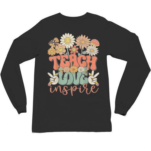 Teach Love Inspire Retro Groovy Daisy Back To School Teacher For Men Women Kids Unisex Long Sleeve T-Shirt - teacherstshirts.com DE