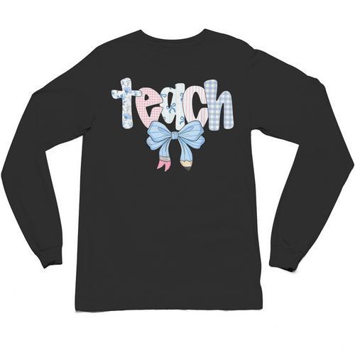 Teach Teacher Coquette Bow Pencil Back To School First Day Unisex Long Sleeve T-Shirt - teacherstshirts.com UK