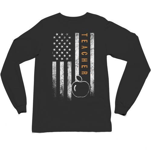 Teacher American Flag Teacher's Day Teaching Unisex Long Sleeve T-Shirt - teacherstshirts.com UK