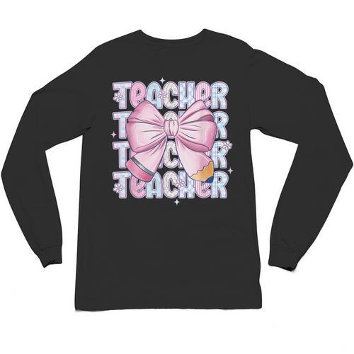Teacher Bow Pencil Flowers Teacher Back To School Unisex Long Sleeve T-Shirt - teacherstshirts.com AU