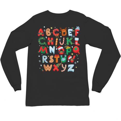 Teacher Christmas Alphabet Back To School Holiday Learning Unisex Long Sleeve T-Shirt - teacherstshirts.com