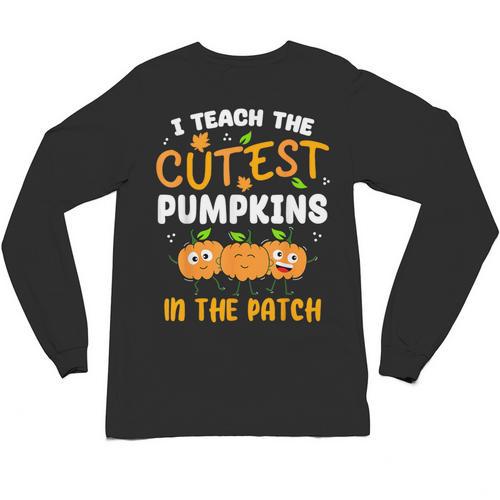 Teacher Halloween Pre-K Teacher Kindergarten Cutest Pumpkins Men Women Kids Unisex Long Sleeve T-Shirt - teacherstshirts.com