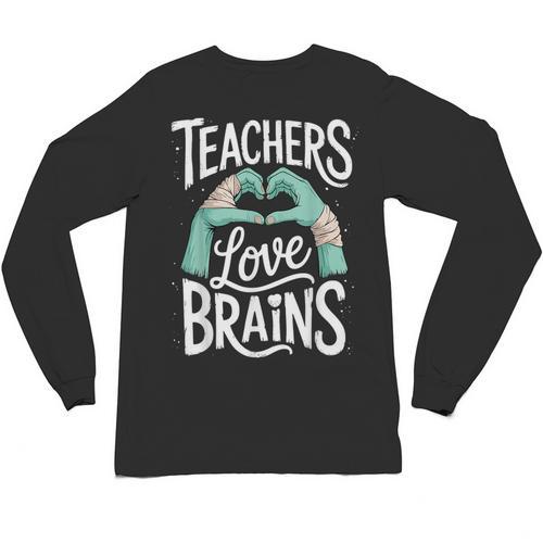 Teacher Halloween Shirt Women Men Teachers Love Brains Unisex Long Sleeve T-Shirt - teacherstshirts.com DE