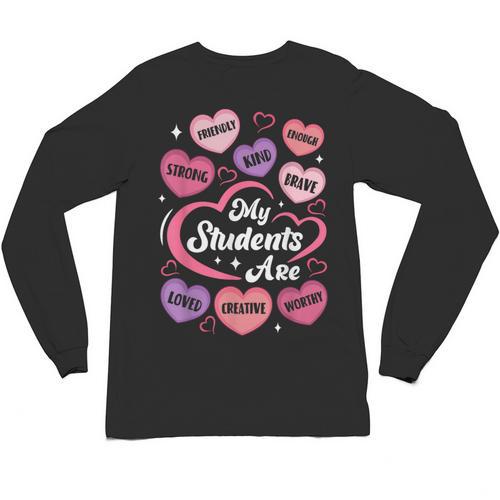 Teacher Positive Affirmations Candy Heart Valentine's Day Unisex Long Sleeve T-Shirt - teacherstshirts.com AU