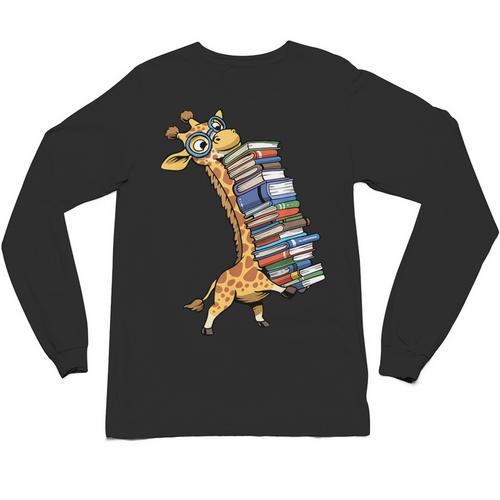 Teacher Shirt Giraffe Holding Books Bookworm Librarian Unisex Long Sleeve T-Shirt - teacherstshirts.com DE