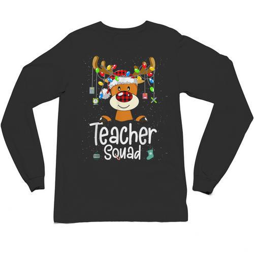 Teacher Squad Red Plaid Rudolph Reindeer Christmas Unisex Long Sleeve T-Shirt - teacherstshirts.com