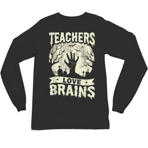 Teachers Love Brains Halloween Costume Boo Trick Teach Unisex Long Sleeve T-Shirt - teacherstshirts.com UK