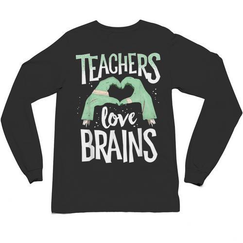 Teachers Love Brains Halloween Costume Trick Treat Zombie Unisex Long Sleeve T-Shirt - teacherstshirts.com UK