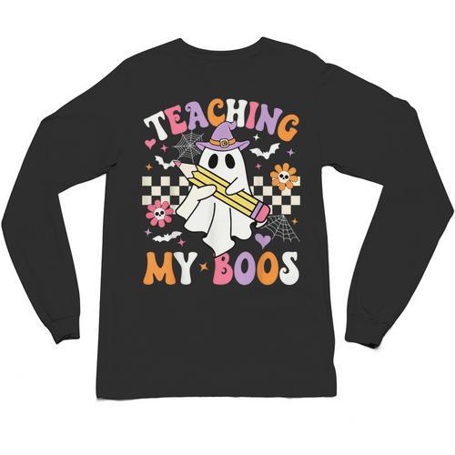 Teaching My Boos Ghost Teacher Cute Groovy Halloween Teacher Unisex Long Sleeve T-Shirt - teacherstshirts.com CA
