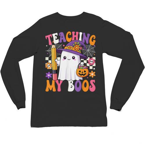 Teaching My Boos Ghost Teacher Cute Pencil Halloween Teacher Unisex Long Sleeve T-Shirt - teacherstshirts.com CA