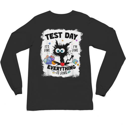 Test Day Stressed Cat Teacher Student Kids Testing Day Unisex Long Sleeve T-Shirt - teacherstshirts.com