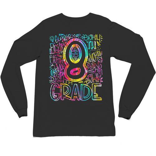 Tie Dye 8th Grade Typography Team Eighth Grade Teacher Unisex Long Sleeve T-Shirt - teacherstshirts.com AU