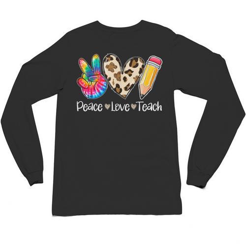 Tie Dye Hippie Peace Love Teach Teacher Appreciation Unisex Long Sleeve T-Shirt - teacherstshirts.com CA