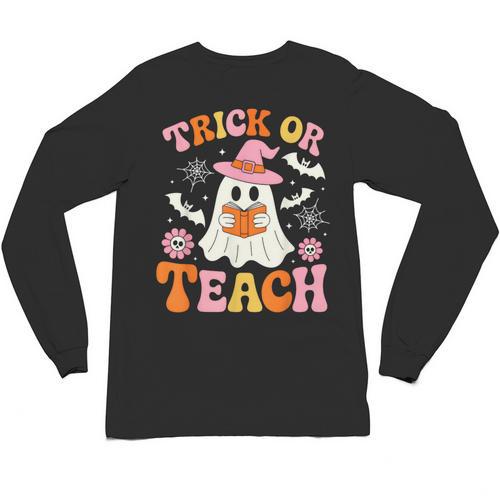 Trick Or Teach Cute Floral Ghost Teacher Halloween Costume Unisex Long Sleeve T-Shirt - teacherstshirts.com