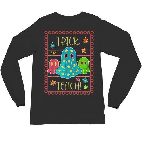 Trick Or Teach Neon Ghost Flower Teacher Spooky Halloween Unisex Long Sleeve T-Shirt - teacherstshirts.com UK