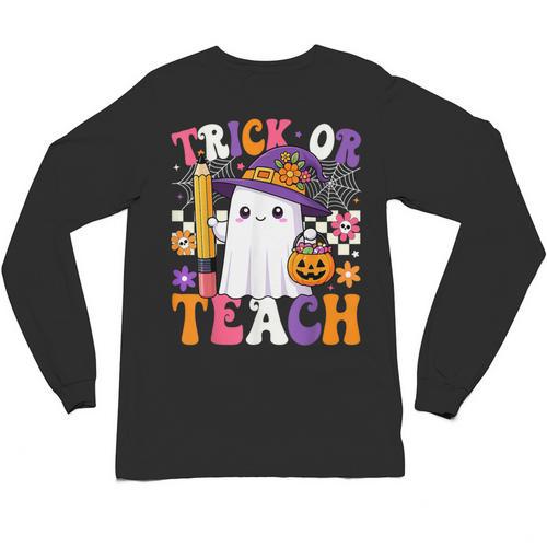 Trick Or Teach Teacher Pencil Ghost Halloween Teacher Unisex Long Sleeve T-Shirt - teacherstshirts.com DE