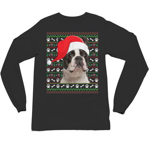 Ugly Xmas Sweater Santa Boston Terrier Dog Christmas For Men Women Kids Unisex Long Sleeve T-Shirt - Bostonterriersmerch.com