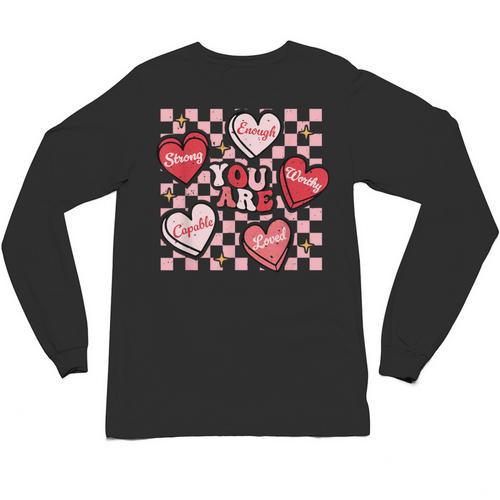 Valentine You Are Loved Worthy Enough Candy Heart Teacher For Men Women Girls Kids Unisex Long Sleeve T-Shirt - teacherstshirts.com AU