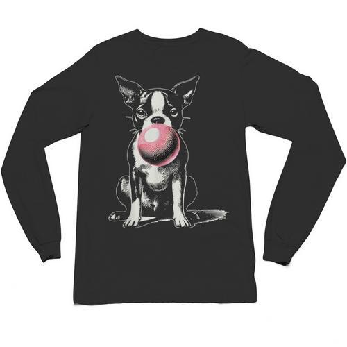 Vintage Boston Terrier Blowing Bubble Gum American Gentleman Unisex Long Sleeve T-Shirt - Bostonterriersmerch.com