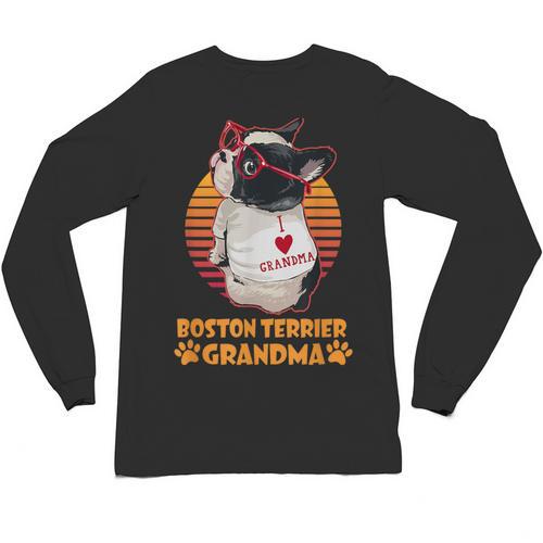 Vintage Boston Terrier Grandma Wear Sunglasses Dog Lover Men Women Girls Kids Unisex Long Sleeve T-Shirt - Bostonterriersmerch.com